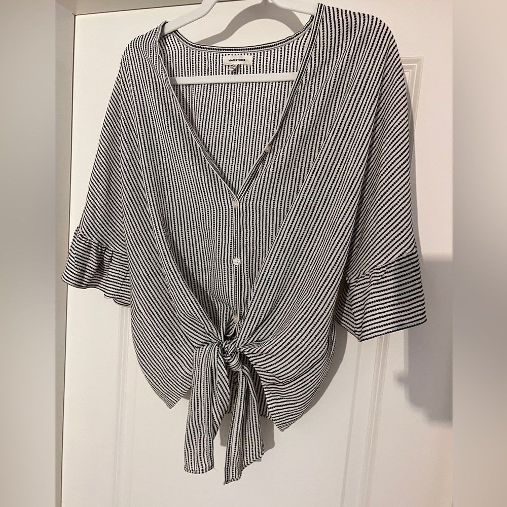 ‼️Sale‼️ Polka dot and striped tie front top